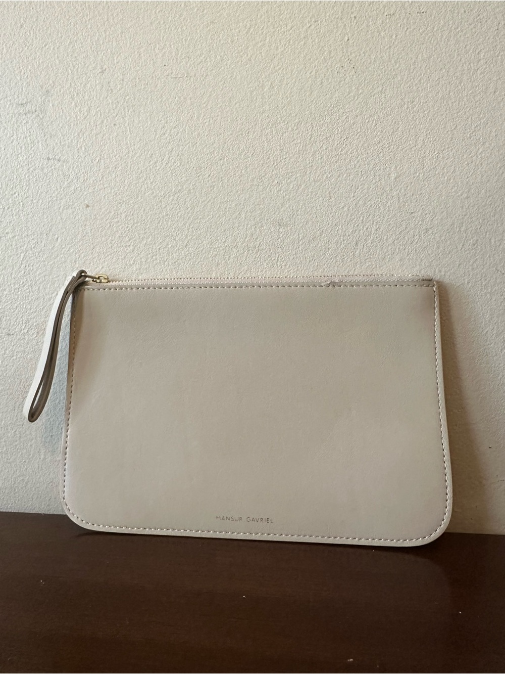 Mansur Gavriel Cream Leather Wristlet Pouchette Pouch Wallet